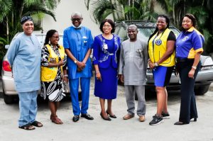 L-R: Past Council Chairperson & Project Grant Administrator of the Diabetes Project, Abiodun Adediji; Blessing Umebali, Sub- C’ttee Coordinator, Media & Publicity; Kayode Oshinuga, Member Steering C’ttee; Dr. Christine Adebajo, Project Chairperson; Lion Wesley Kafidiya, Sub- C’ttee Chairperson on Road Shows; Osarenkhoe Chima -Nwogwugwu, Member, Steering C’ttee and Grace Alfred, Steering C’ttee Secretary all at Training for Health Workers, Lions and Leos held at Presken Hotel, Maryland, Lagos, Monday