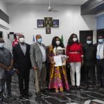 Dr Beta Edu, Health Commissioner (Centre) in a group picture with the delegation of UNHCR dueing the courtesy visit in Calabar
