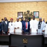 Cross River Governor Ben Ayade (middle) with other APC governors after his defection