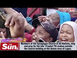 Grief as Synagogue members sing and pray for late Prophet TB Joshua outside church premises in Lagos (VIDEO)