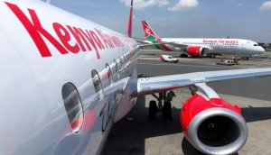 Kenya Airways planes are seen parked at the Jomo Kenyatta International Airport near Nairobi