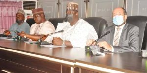 L-R: Project Coordinator European Centre for Electoral Process Mr Hamza Fassi-Fihri; NASIEC Chairman Ayuba Usman-Wandai; and other dignitaries at a one-day training workshop on Election Administration, Conflict Management and Media Communication in Nasarawa on Monday (Photo: Collins Sunday, PUNCH)