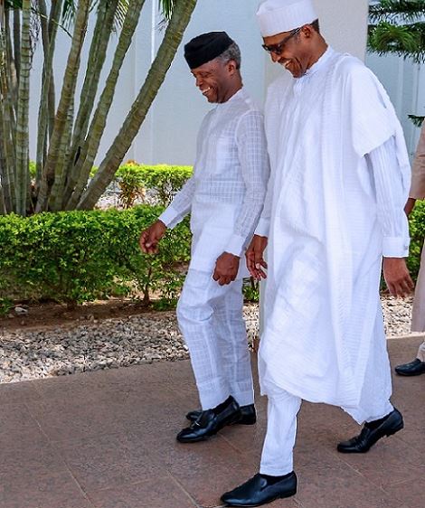 President-Muhammadu-Buhari-and-Vice-President-Yemi-Osinbajo-share-a-joke-after-hosting-the-Christian-Association-of-Nigeria-CAN-in-Abuja