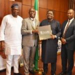 R-L: HRM Oba Dr Adetayo Haastrup, the Olumobi of Imobi-Ijesa; MR Olusegun Mojeed (President); Mr Femi Adesina and Mr Henry Unakpor (Vice President)