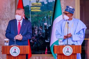 Turkish President Recep Tayyip Erdogan with Nigerian President Muhammadu Buhari