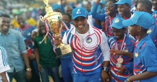 A young Delta State athlete and his coach celebrate victory at the National Youth Games in Ilorin