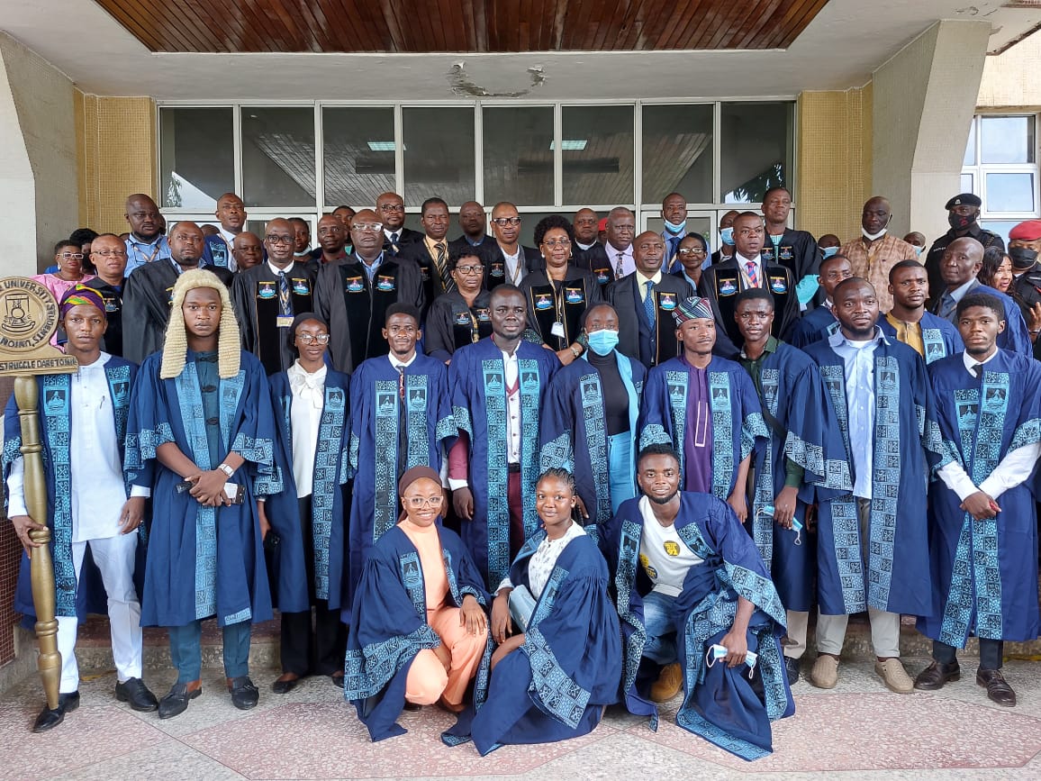Prof. Olatunji-Bello flanked by LASU principal officers, deans of Faculties and students union