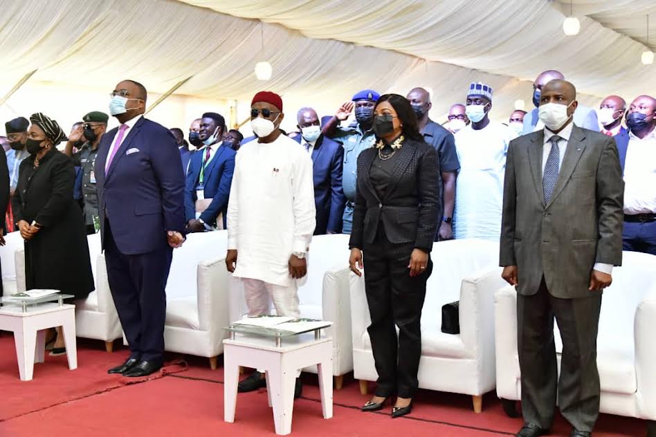 L-R: Hon Justice Mary Odili, Justice of the Supreme Court of Nigeria; NBA President Olumide A Akpata; Governor of Rivers State Nyesom Ezenwo Wike; Justice Eberechi Suzzette Nyesom-Wike and Governor of Sokoto State Rt Hon Aminu Waziri Tambuwal at the NBA 61st Annual General Conference in Port Harcourt on Monday
