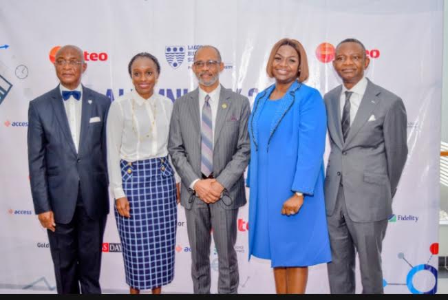 From L-R: Prof Chris Ogbechie, Dean, Lagos Business School; Dr Omobola Johnson – Senior Partner, Tlcom Capital LLP; Prof Akin Abayomi – Commissioner for Health, Lagos State; Mrs Chijioke Ugochukwu – Director, First Guarantee Pension Limited/EMBA 1 Class President and Mr Frank Aigbogun – CEO, Businessday Media Ltd/Lagos Business School Alumni Association