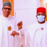 President Muhammadu Buhari (L), Ebonyi Governor David Umahi (R)