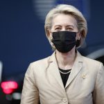European Commission President Ursula von der Leyen arrives for an EU Summit at the European Council building in Brussels, Thursday, Dec. 16, 2021. European Union leaders meet for a one-day summit Thursday that will center on Russia’s military threat to neighbouring Ukraine and on ways to deal with the continuing COVID-19 crisis. (Johanna Geron, Pool Photo via AP)
