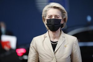 European Commission President Ursula von der Leyen arrives for an EU Summit at the European Council building in Brussels, Thursday, Dec. 16, 2021. European Union leaders meet for a one-day summit Thursday that will center on Russia’s military threat to neighbouring Ukraine and on ways to deal with the continuing COVID-19 crisis. (Johanna Geron, Pool Photo via AP)