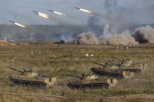 FILE – In this photo released by the Russian Defense Ministry Press Service, a view of the joint strategic exercise of the armed forces of the Russian Federation and the Republic of Belarus Zapad-2021 at the Mulino training ground in the Nizhny Novgorod region, Russia, Saturday, Sept. 11, 2021. A Russian troop buildup near Ukraine has fueled Ukrainian and Western fears of an invasion, but Moscow has denied planning such an attack. (Vadim Savitskiy/Russian Defense Ministry Press Service via AP, File)