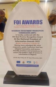 NIPC bags FOI 2021 Award