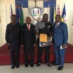 Dr Obi with the VC, Chancellor, Deputy Vice Chancellor and Registrar after presentation of the award