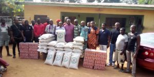 Food items distributed with cash, OIYF executive and the visiting Anambra South town youth leader.