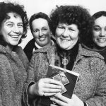Novelist Keri Hulme, second from right, poses with Spiral Publishing collective members Miriama Evans, left, Marian Evans and Irihapeti Ramsden, right, in Wellington, New Zealand on July 16, 1984. Hulme, the New Zealander whose 1984 novel The Bone People won the Man Booker Prize died on Monday, Dec. 27, 2021. She was 74. (NZME via AP)