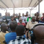 Arogundade flanked by labour leaders while addressing newsmen in Ado-Ekiti