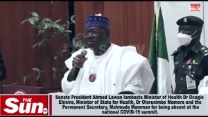 Senate President lambasts Health Minister Dr Osagie Ehanire, Minister of State for Health over absence at national COVID-19 summit (VIDEO)