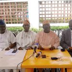 Afenifere Acting Leader Chief Ayo Adebanjo (2nd right), Senator Femi Okunrounmu (2nd left), Mogaji Gboyega Adejumo (left) and Dr Ebun Sonaiya, during the press conference