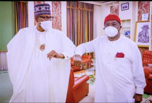 President Muhammadu Buhari and Abia State Governor Okezie Ikpeazu, at the Presidential Villa, Abuja