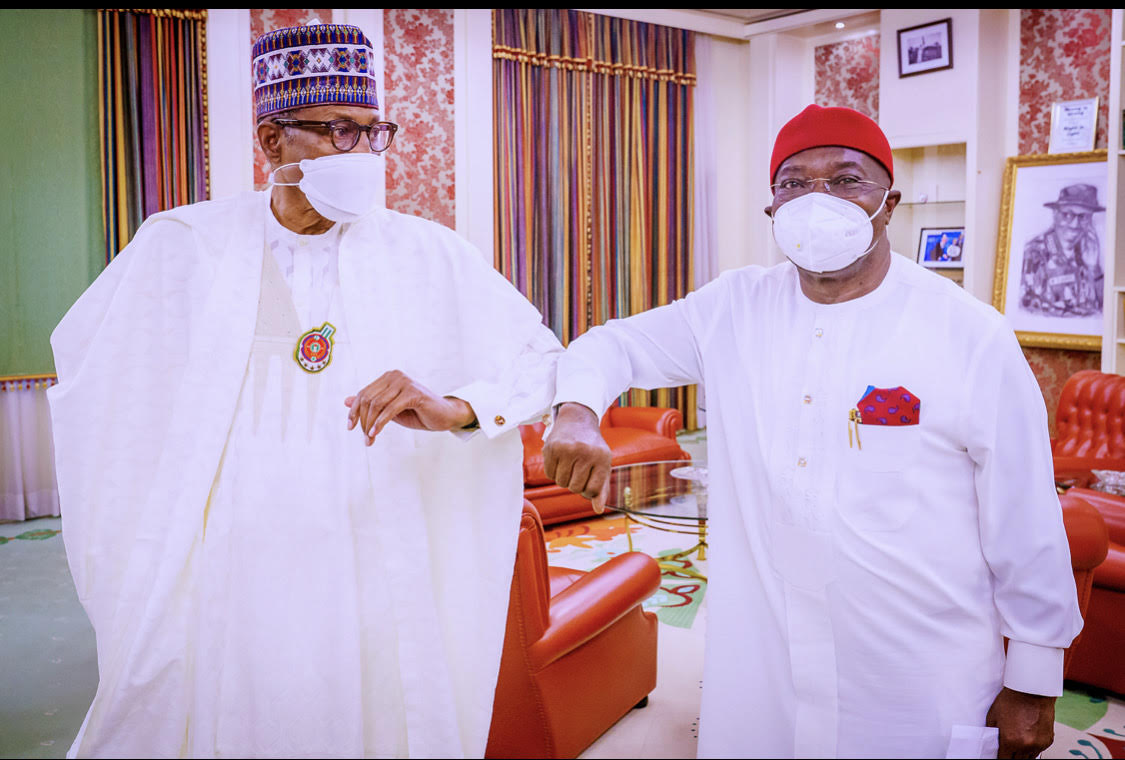 President Muhammadu Buhari and Abia State Governor Okezie Ikpeazu, at the Presidential Villa, Abuja