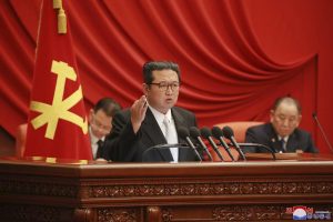 In this photo taken during Dec. 27 – Dec. 31, 2021 and provided on Saturday, Jan. 1, 2022 by the North Korean government, North Korean leader Kim Jong Un, center, attends a meeting of the Central Committee of the ruling Workers’ Party in Pyongyang, North Korea. Independent journalists were not given access to cover the event depicted in this image distributed by the North Korean government. The content of this image is as provided and cannot be independently verified. Korean language watermark on image as provided by source reads: “KCNA” which is the abbreviation for Korean Central News Agency. (Korean Central News Agency/Korea News Service via AP)