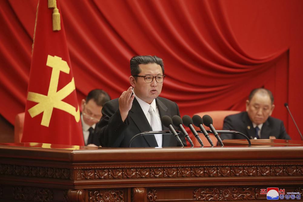 In this photo taken during Dec. 27 – Dec. 31, 2021 and provided on Saturday, Jan. 1, 2022 by the North Korean government, North Korean leader Kim Jong Un, center, attends a meeting of the Central Committee of the ruling Workers’ Party in Pyongyang, North Korea. Independent journalists were not given access to cover the event depicted in this image distributed by the North Korean government. The content of this image is as provided and cannot be independently verified. Korean language watermark on image as provided by source reads: “KCNA” which is the abbreviation for Korean Central News Agency. (Korean Central News Agency/Korea News Service via AP)