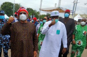 Ex-Governor Chimaroke Nnamani (L), Enugu Governor Ifeanyi Ugwuanyi (R)