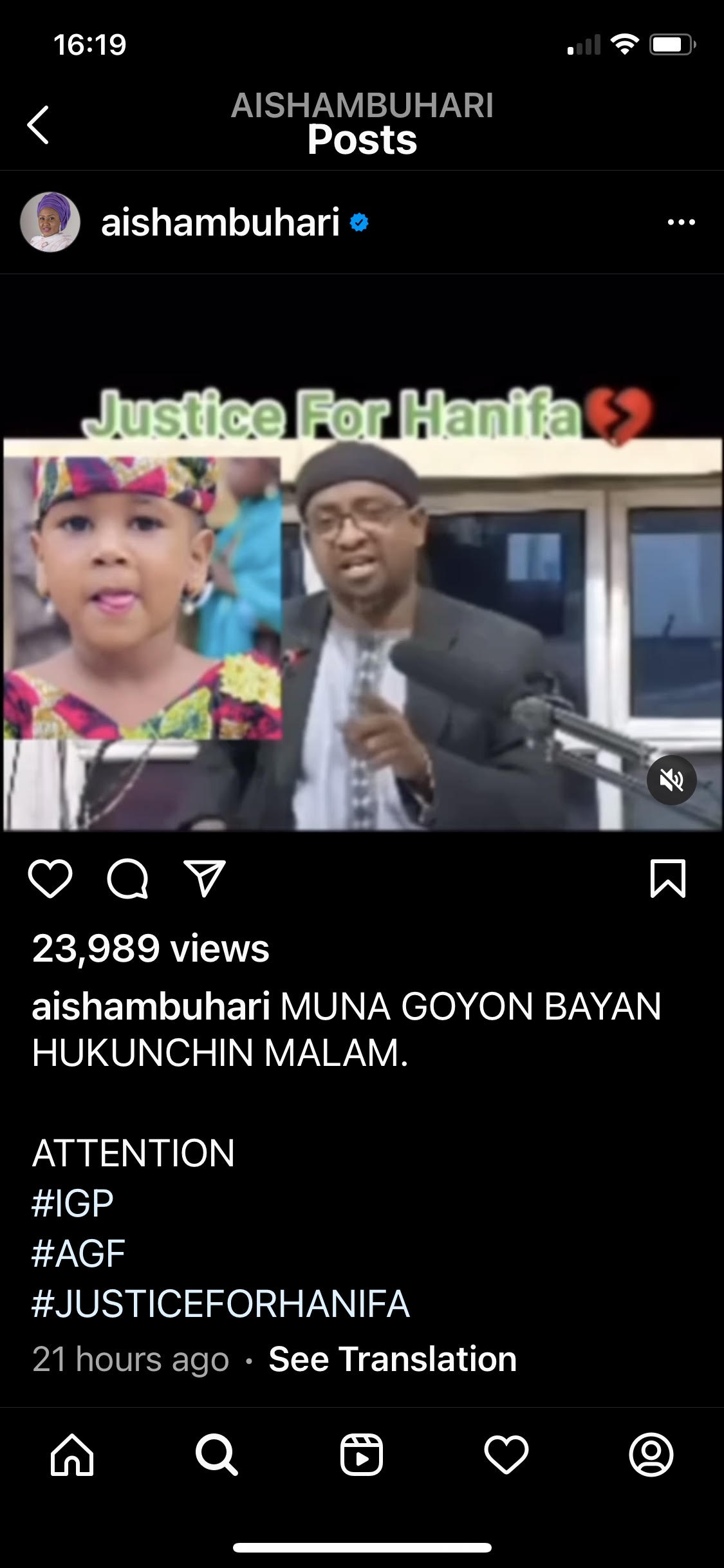 Hanifa: Aisha Buhari backs Islamic cleric’s call for public execution of school proprietor