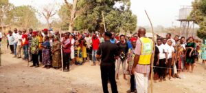 Voters queuing up at Customary Court Polling Unit at Nkum Irede Community in Ogoja Local Government Area of Cross River State