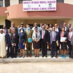 Prof Olatunji-Bello (middle) flanked by LASU management and MDCN officials