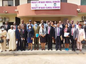 Prof Olatunji-Bello (middle) flanked by LASU management and MDCN officials