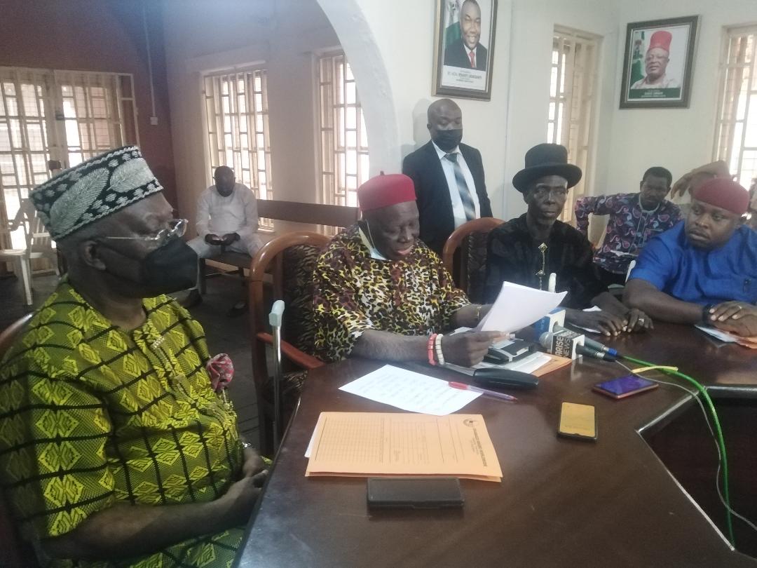 Obiozor flanked by other NEC members presents communique