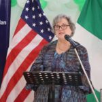 Ambassador Mary Beth Leonard delivering remarks at the ribbon-cutting ceremony for the reimagined American Corner Ibadan on Tuesday