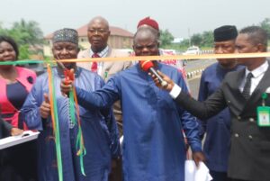 A’Ibom State Fed Controller of Works, Gabriel Akinwade representing minister for works to inaugurate the 1.1km of roads at FedPoly, Ukana on Tuesday (1)