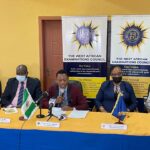 Mr. Areghan (middle) briefing newsmen on WAEC anniversay flanked by Directo of Administration, Mr. Yusuf Ari and Head of Test Administration, Mrs. Frances Iweha-Onukwu