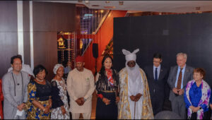 Caption: From L-R, IMF Resident Representative, Ari Aisen, representative of former President Olusegun Obasanjo, Iyalode  Alaba Lawson, UN Women Country Representative to Nigeria and ECOWAS, Comfort Lamptey, Deputy Chief Whip in the House of Representatives, Hon Nkiruka Onyejeocha, Representative of Sultan of Sokoto III, Emir of Keffi, Alhaji Shehu Yamusa III, Acting Canadian High Commissioner to Nigeria, Kevin Tokar, UN Resident Coordinator, Matthais Schmale and British High Commissioner to Nigeria, Catriona Laing.