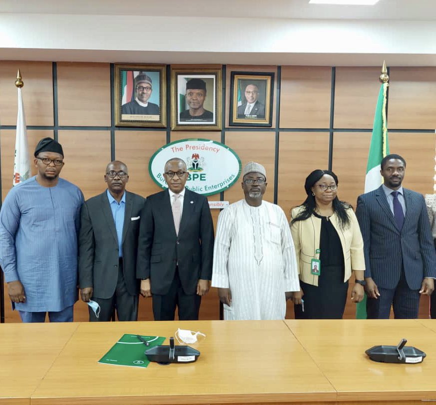 DG of the Bureau of Public Enterprises (BPE) Mr Alex A.Okoh (3rd left) with some members of the Inter-Agency Committee