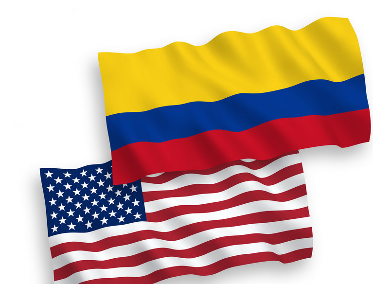 Flags of Colombia and America on a white background