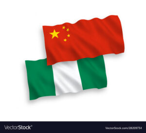 Flags of Nigeria and China on a white background