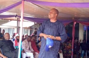 Hon Igbogbo addressing party faithful during his official declaration at Igueben, Edo State