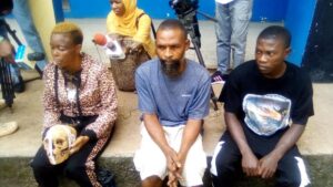 Josephine (L) and two of her accomplices being paraded by the Edo State Police Command