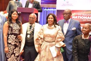 L-R: Mrs Morayo Akomolafe; Otunba Toyin Akomolafe (NACC’s 18th National President); Dame Adebola Williams- (NACC’s 19th National President); Rtd Col. Abayomi Williams and Chief (Mrs) Priscilla O Kuye (NACC’s Past National President), at the inauguration, Lagos