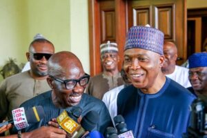 Edo Governor Godwin Osagie (L), Former Senate President Bukola Saraki (R)