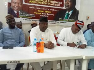 Caleb Mutfwang middle during reconciliatory meeting in Jos