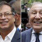 This combination of photos shows Colombian presidential candidates: Gustavo Petro, left, on June 17, 2018; and Rodolfo Hernandez, on June 2, 2022, in Bogota, Colombia. Polls show Petro and Hernandez, both former mayors, practically tied since advancing to the June 19th presidential runoff following the first-round election in which they beat four other candidates. (AP Photos/Martin Mejia, Fernando Vergara, Files)