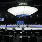NATO heads of state gather during a round table meeting for a signing of a letter of commitment to innovation during a NATO summit in Madrid, Spain on Thursday, June 30, 2022. North Atlantic Treaty Organization heads of state will meet for the final day of a NATO summit in Madrid on Thursday. (AP Photo/Paul White)