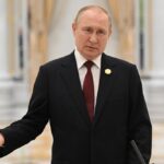 Russian President Vladimir Putin gestures as he speaks to the media after the summit of Caspian Sea littoral states in Ashgabat, Turkmenistan, Thursday, June 30, 2022. (Dmitry Azarov, Sputnik, Kremlin Pool Photo via AP)