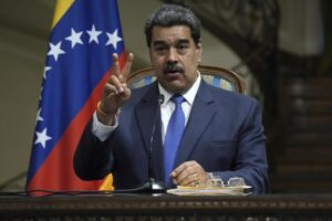 Venezuela’s President Nicolas Maduro gestures as he speaks in a joint news briefing with his Iranian counterpart Ebrahim Raisi at the Saadabad Palace in Tehran, Iran, Saturday, June 11, 2022. (AP Photo/Vahid Salemi)